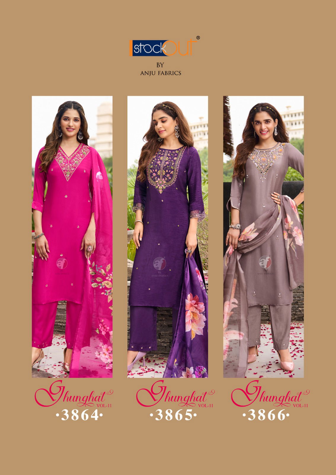 Ghunghat Vol 11 By Af Silk Handwork Designer Kurti With Pant Dupatta Wholesale Online

